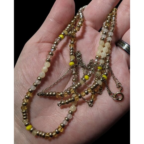 Yellow Silver Tone And White Beaded Multilayer Necklace - Picture 4 of 9